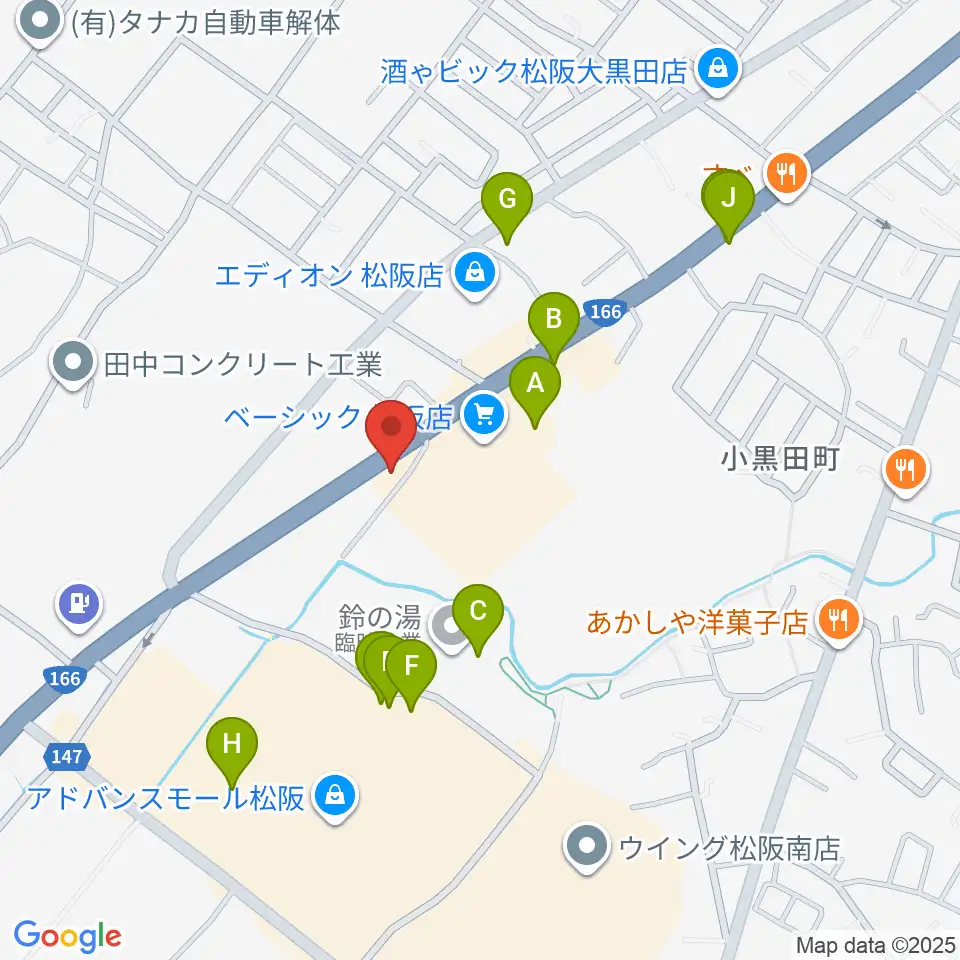 村井楽器 松阪店周辺のファミレス・ファーストフード一覧地図