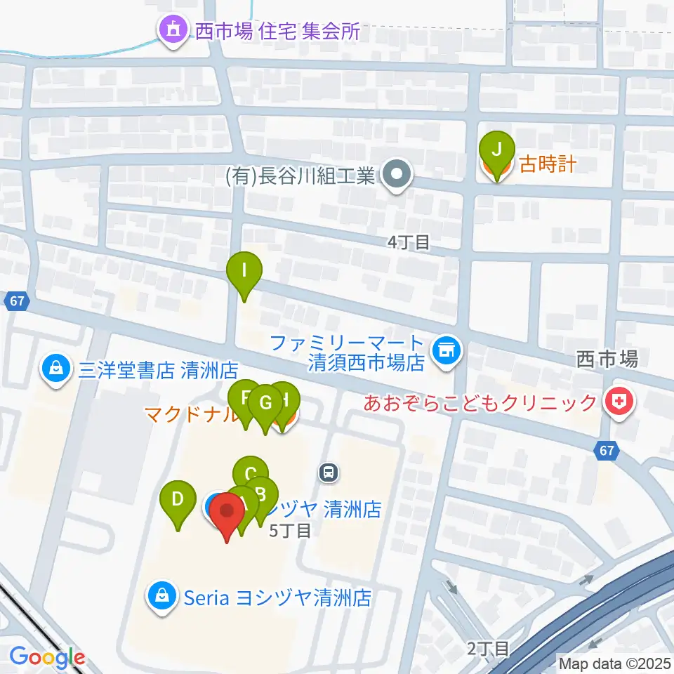 清洲カルチャーセンター周辺のファミレス・ファーストフード一覧地図