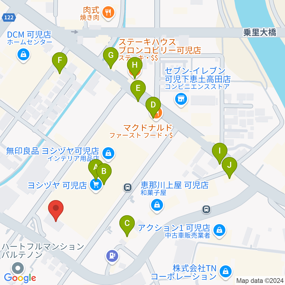 可児カルチャーセンター周辺のファミレス・ファーストフード一覧地図