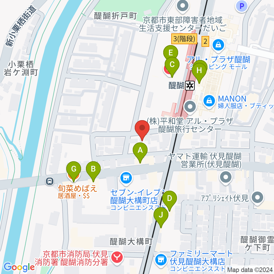 醍醐カルチャーセンター周辺のファミレス・ファーストフード一覧地図