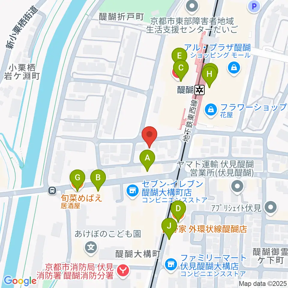 醍醐カルチャーセンター周辺のファミレス・ファーストフード一覧地図