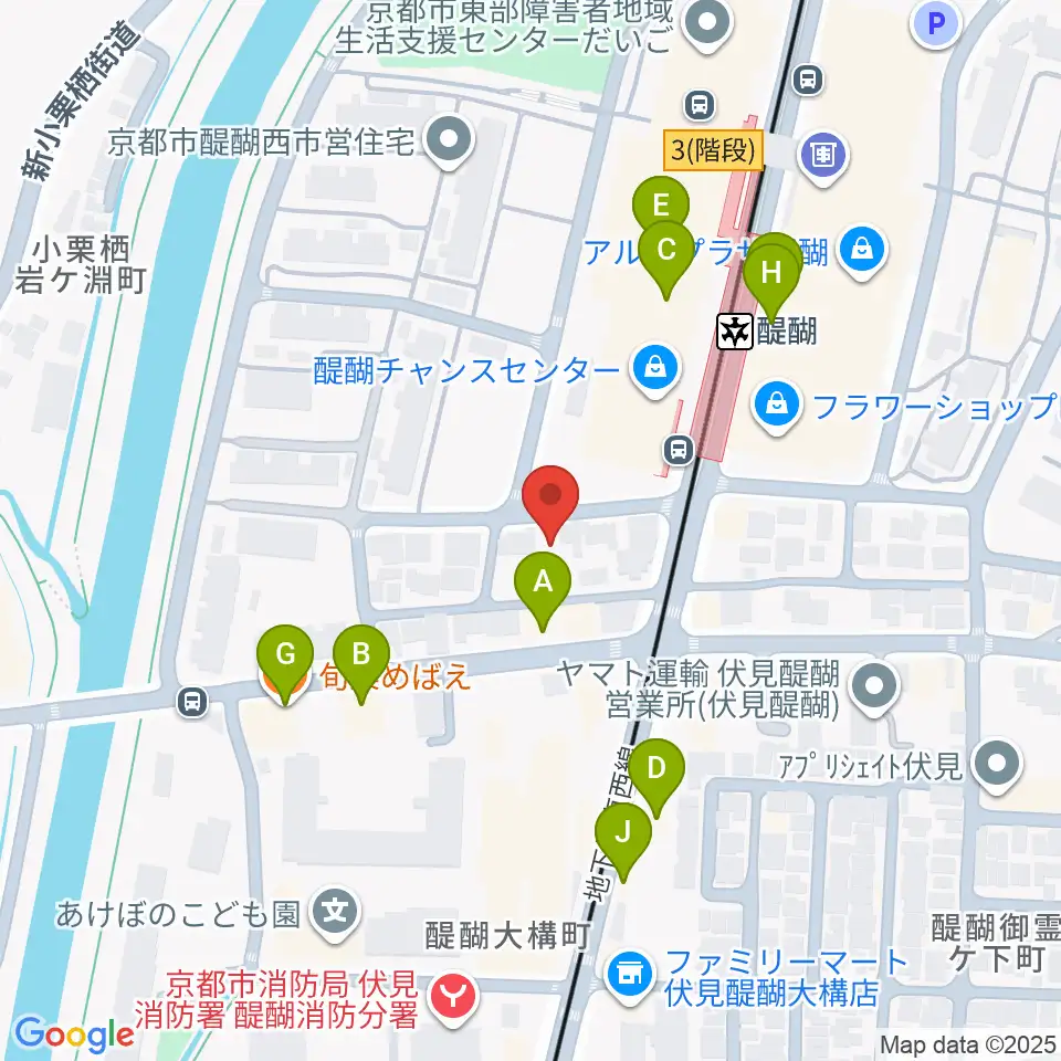 醍醐カルチャーセンター周辺のファミレス・ファーストフード一覧地図