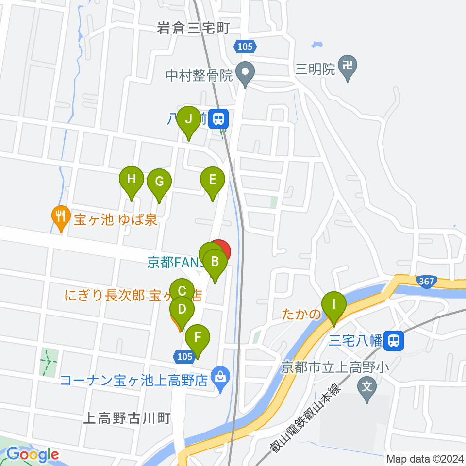 京都FANJ周辺のファミレス・ファーストフード一覧地図