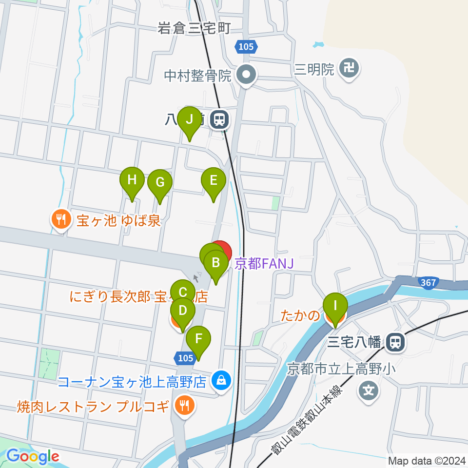 京都FANJ周辺のファミレス・ファーストフード一覧地図