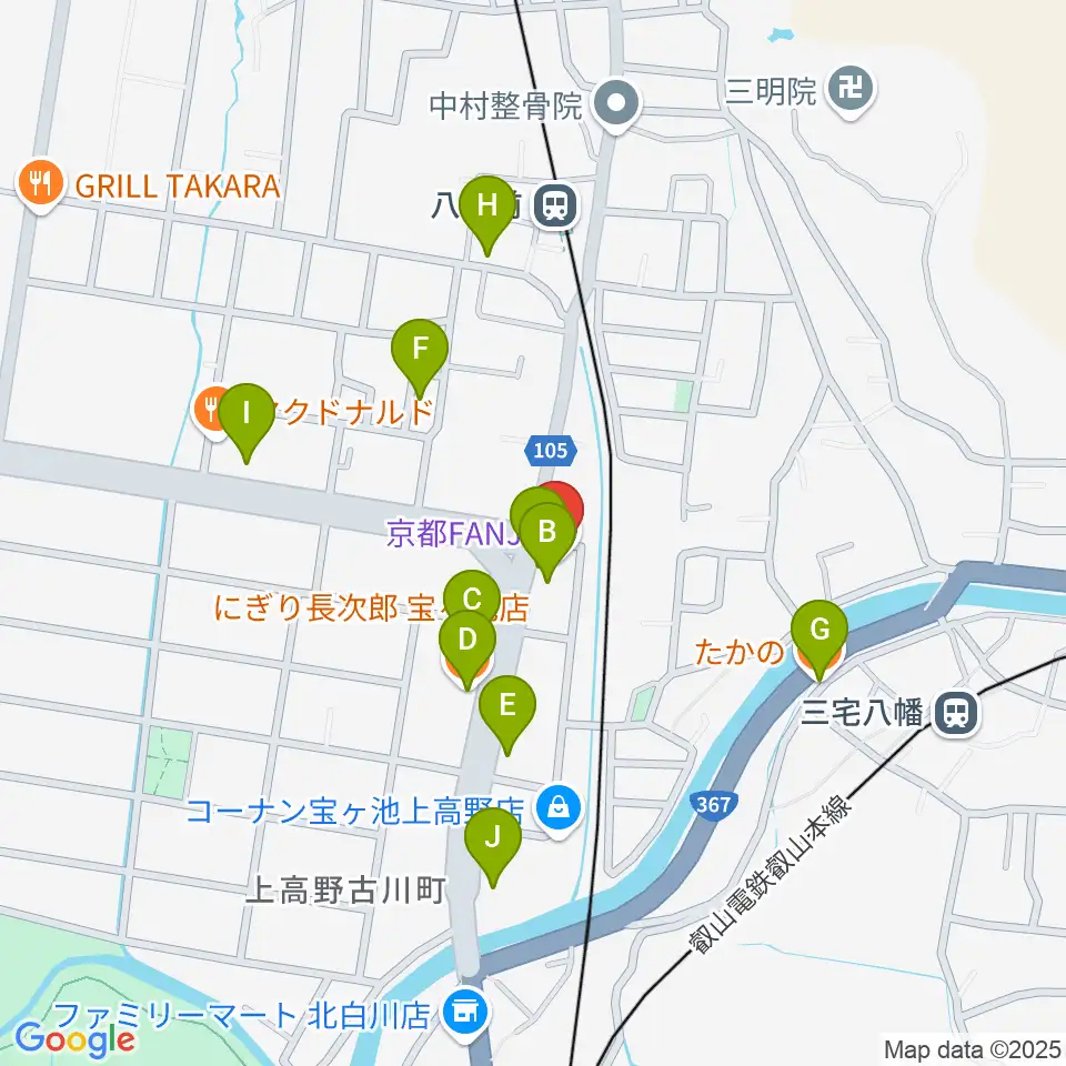 京都FANJ周辺のファミレス・ファーストフード一覧地図