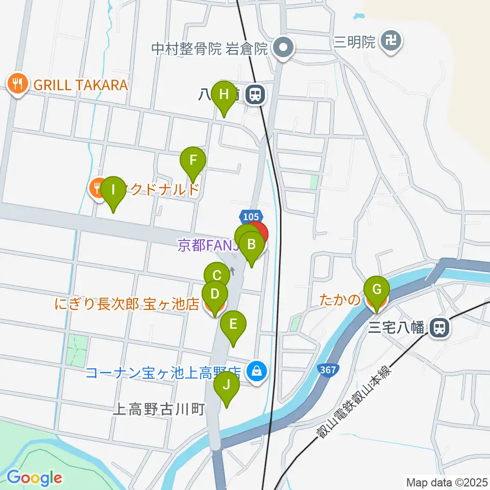 京都FANJ周辺のファミレス・ファーストフード一覧地図