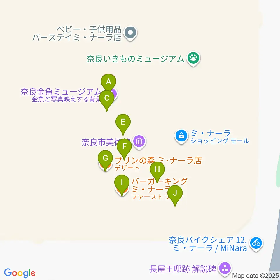 奈良カルチャーセンター周辺のファミレス・ファーストフード一覧地図