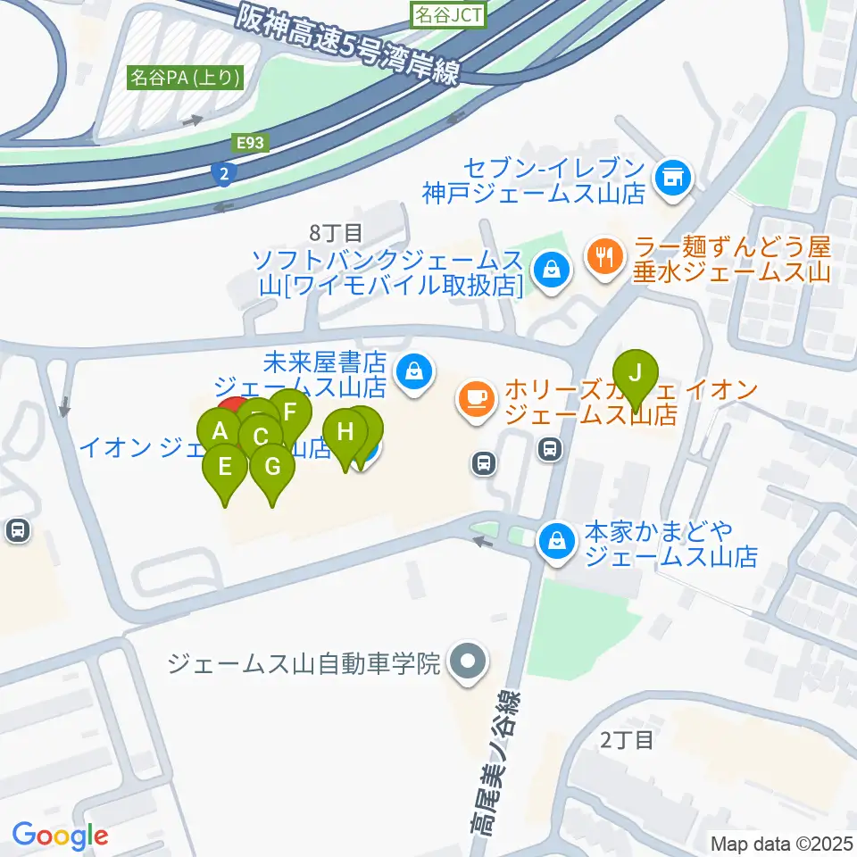 ジェームス山カルチャーセンター周辺のファミレス・ファーストフード一覧地図