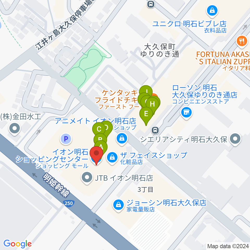 明石カルチャーセンター周辺のファミレス・ファーストフード一覧地図