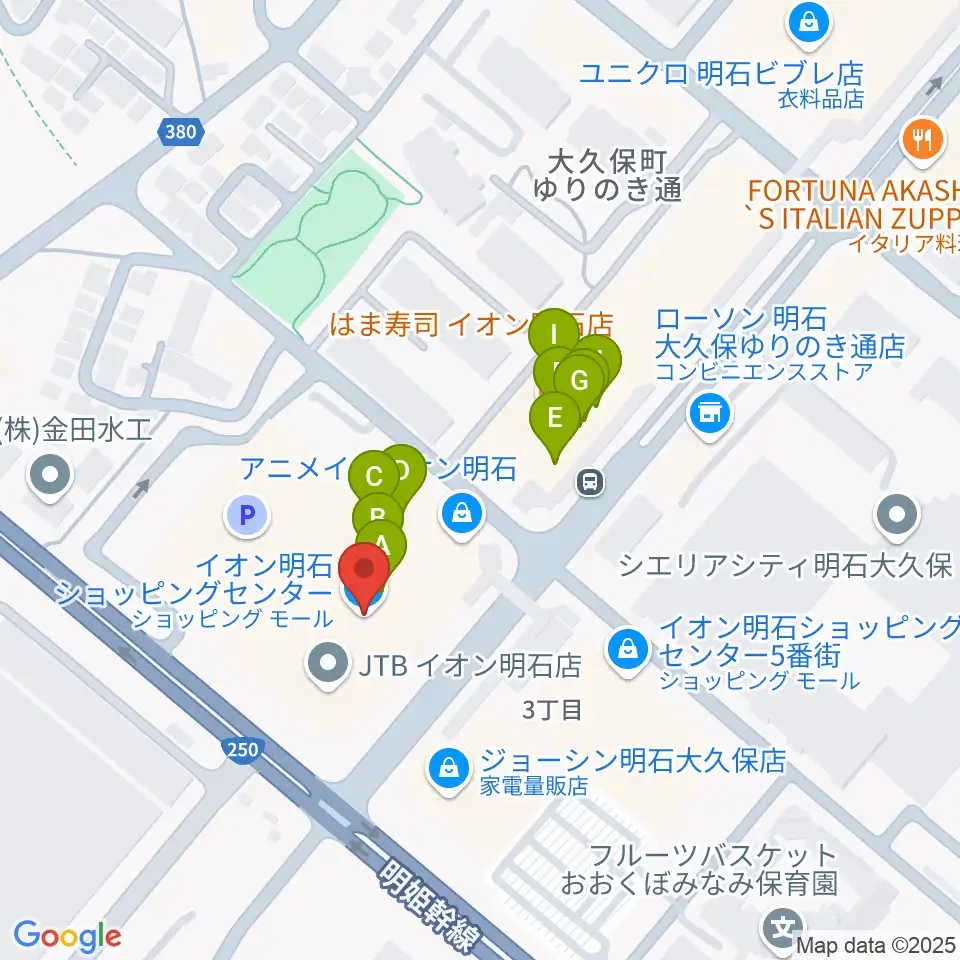 明石カルチャーセンター周辺のファミレス・ファーストフード一覧地図