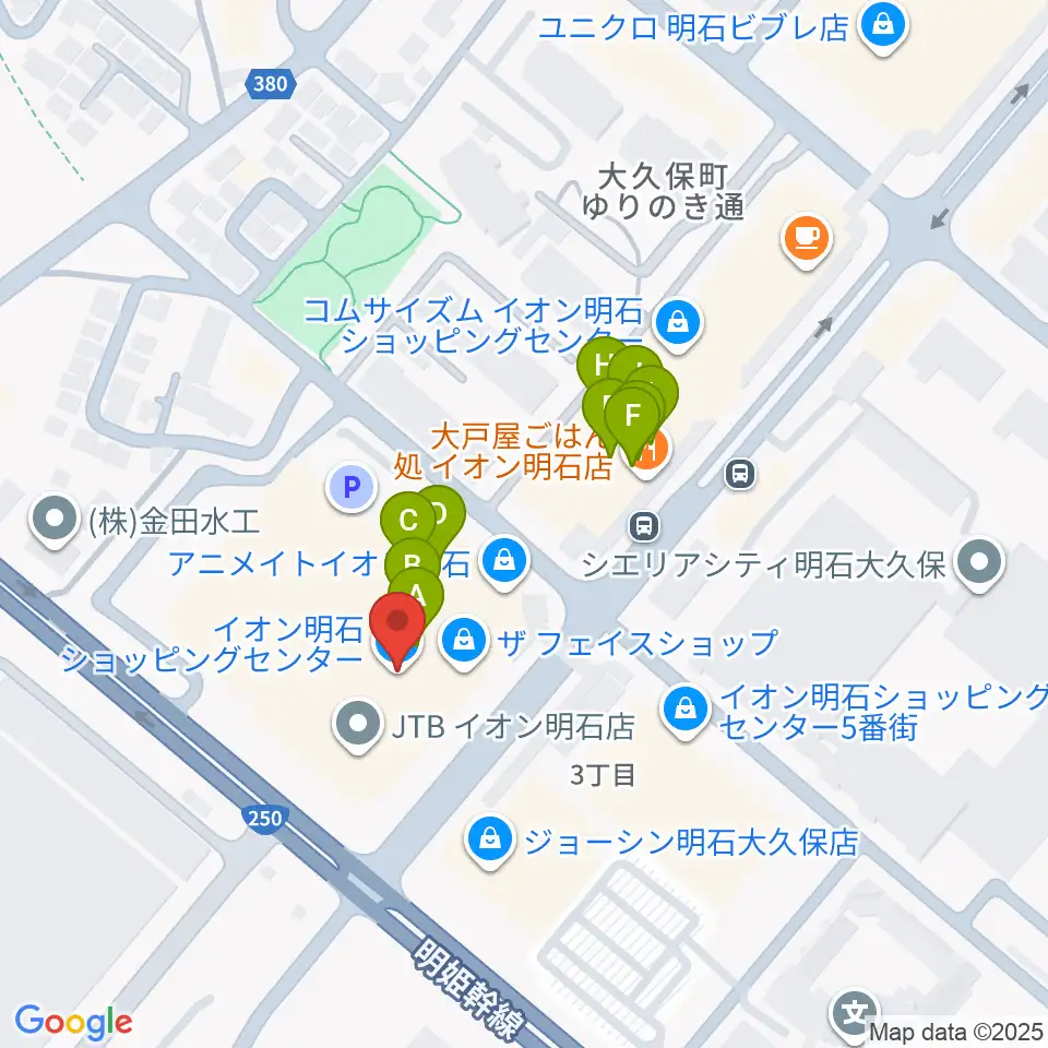 明石カルチャーセンター周辺のファミレス・ファーストフード一覧地図