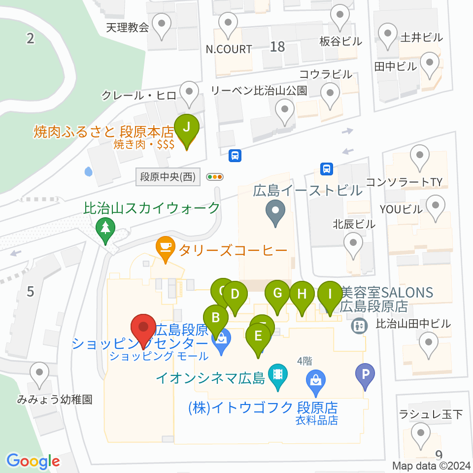 広島カルチャーセンター周辺のファミレス・ファーストフード一覧地図