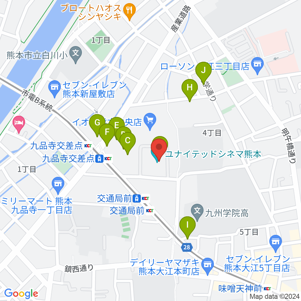 熊本カルチャーセンター周辺のファミレス・ファーストフード一覧地図