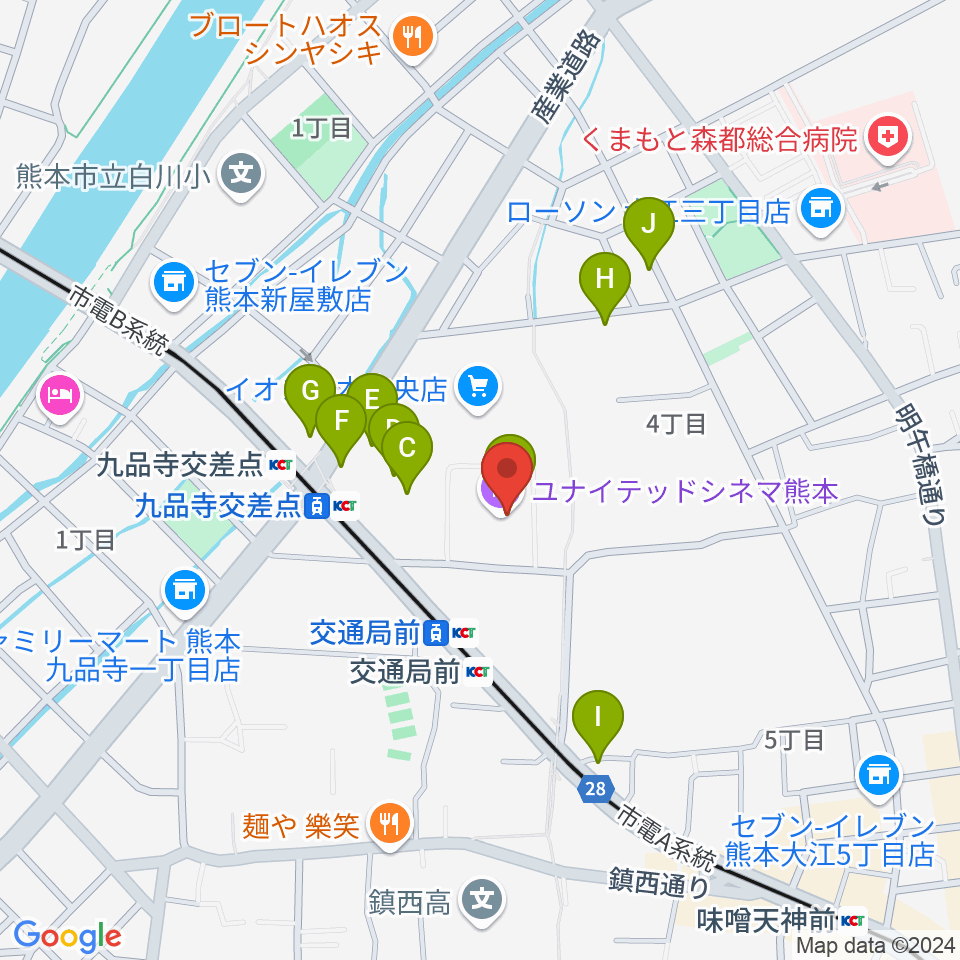 熊本カルチャーセンター周辺のファミレス・ファーストフード一覧地図