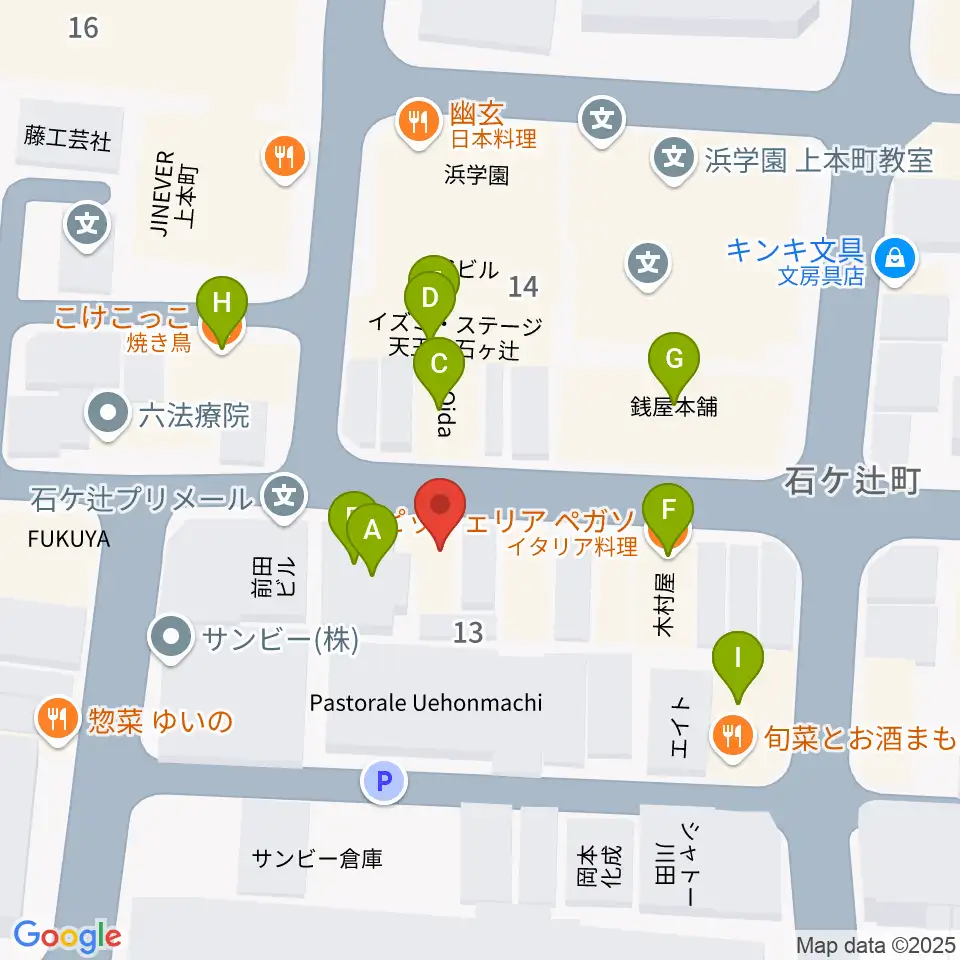 MUSICA VITA音楽教室周辺のファミレス・ファーストフード一覧地図