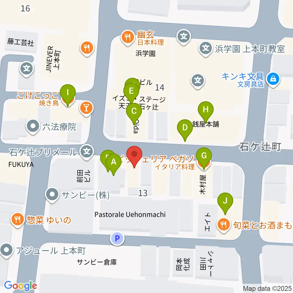 MUSICA VITA音楽教室周辺のファミレス・ファーストフード一覧地図