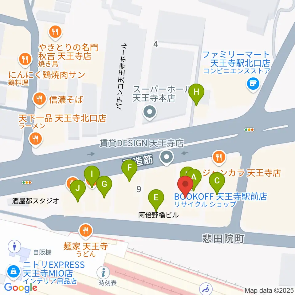Divaluxe天王寺校周辺のファミレス・ファーストフード一覧地図