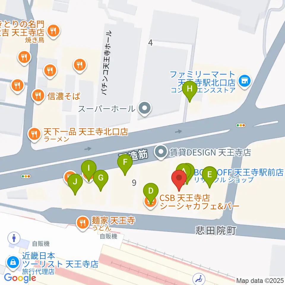 Divaluxe天王寺校周辺のファミレス・ファーストフード一覧地図
