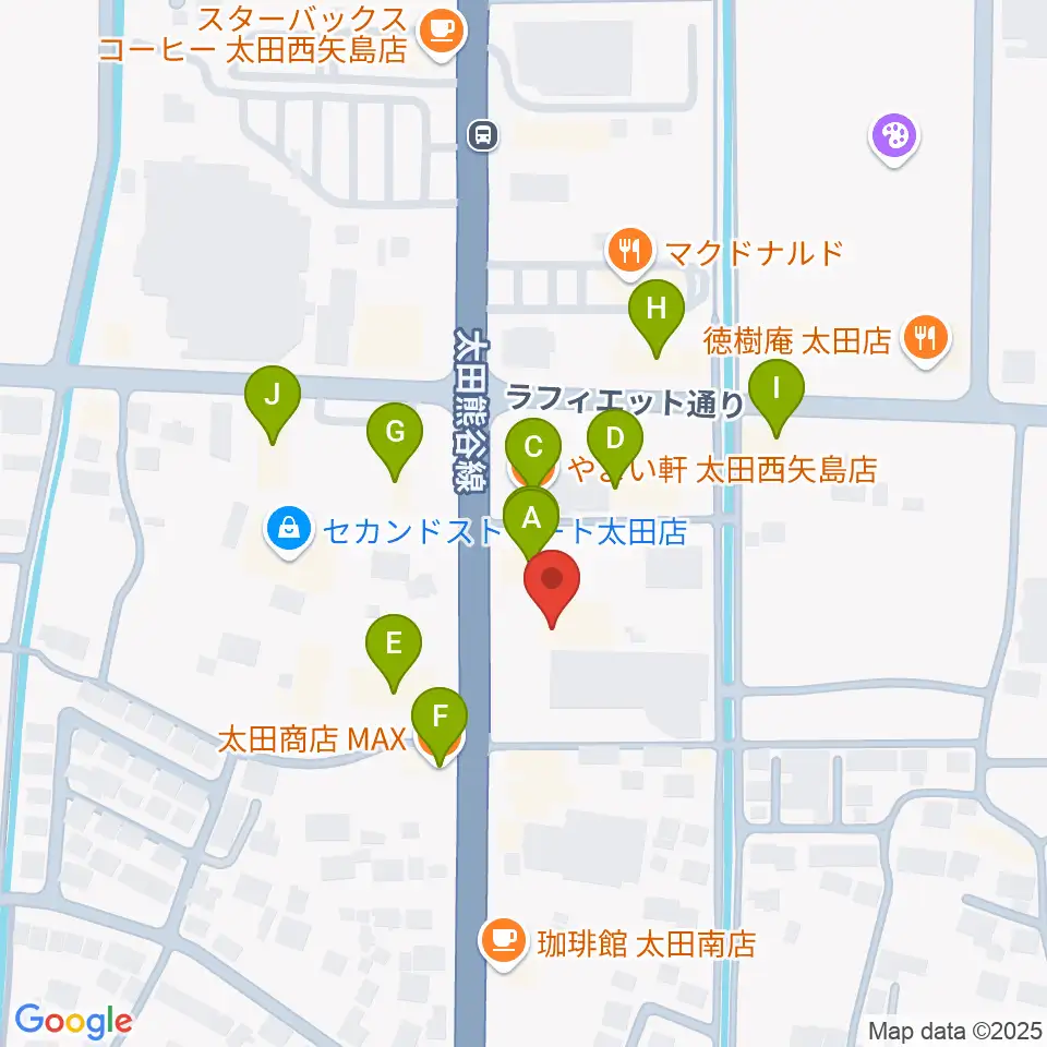 鈴木楽器 太田南支店周辺のファミレス・ファーストフード一覧地図