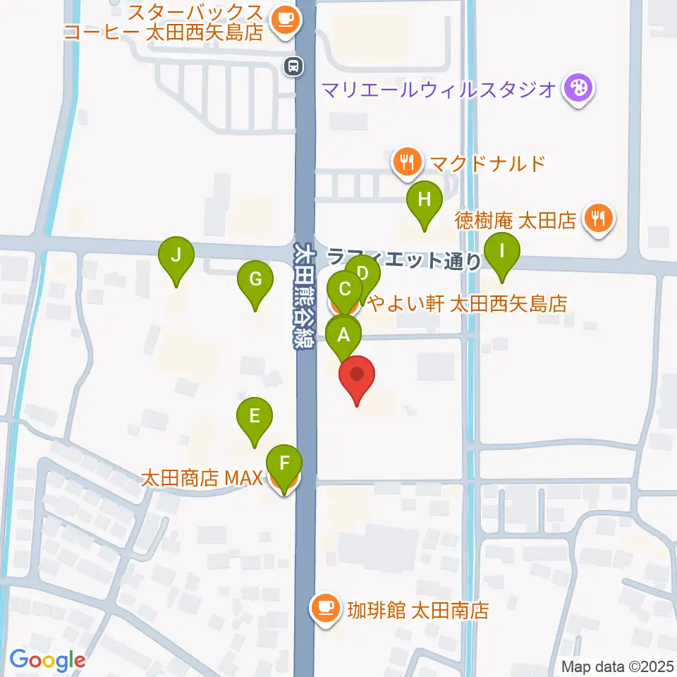 鈴木楽器 太田南支店周辺のファミレス・ファーストフード一覧地図