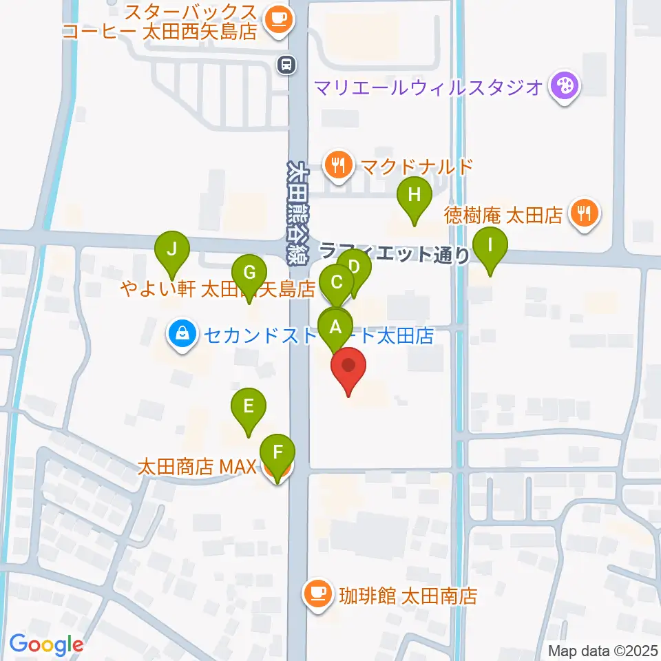 鈴木楽器 太田南支店周辺のファミレス・ファーストフード一覧地図