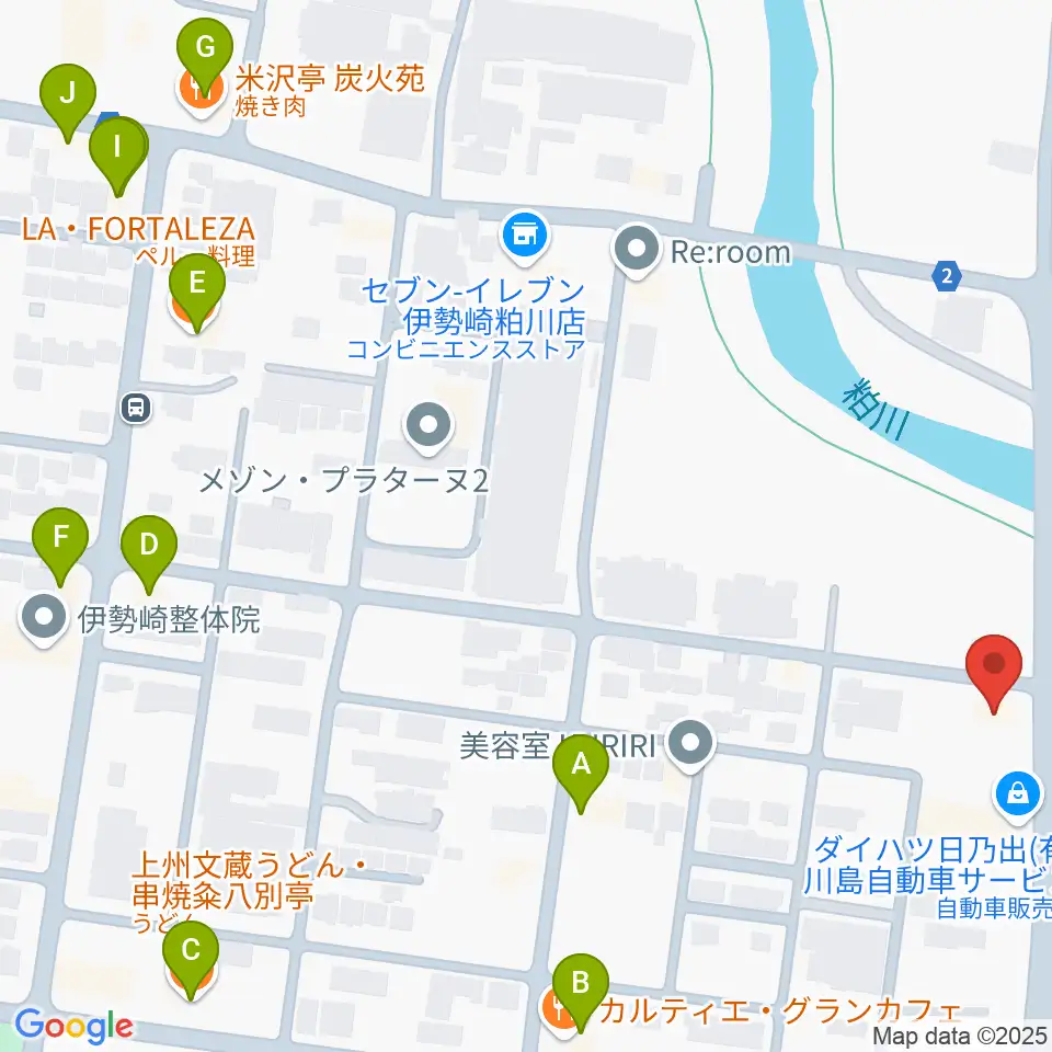 鈴木楽器 伊勢崎支店周辺のファミレス・ファーストフード一覧地図