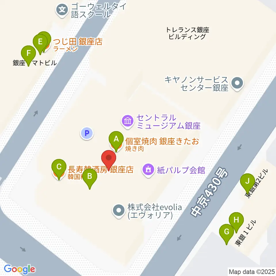 銀座フェニックスプラザ周辺のファミレス・ファーストフード一覧地図