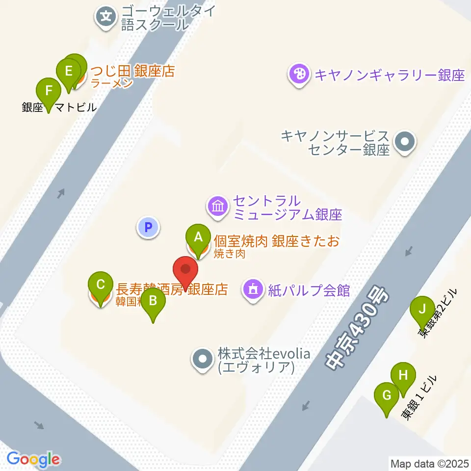 銀座フェニックスプラザ周辺のファミレス・ファーストフード一覧地図