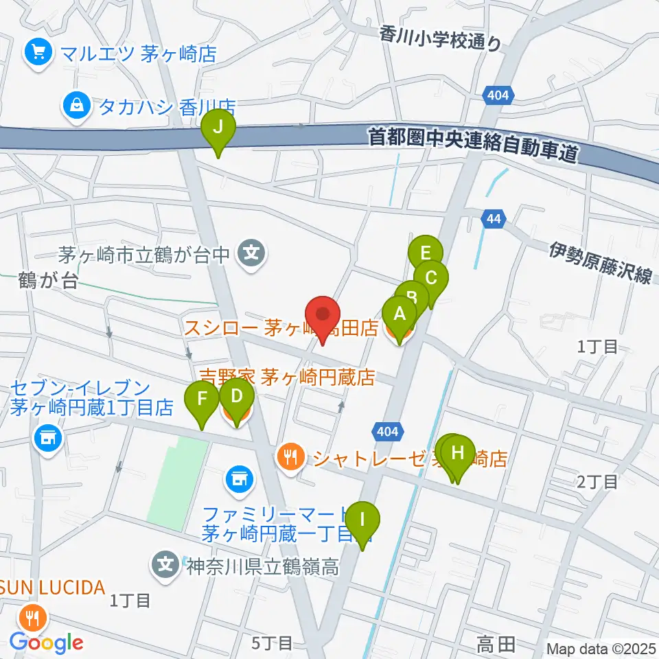 長谷川楽器店 鶴が台センター周辺のファミレス・ファーストフード一覧地図