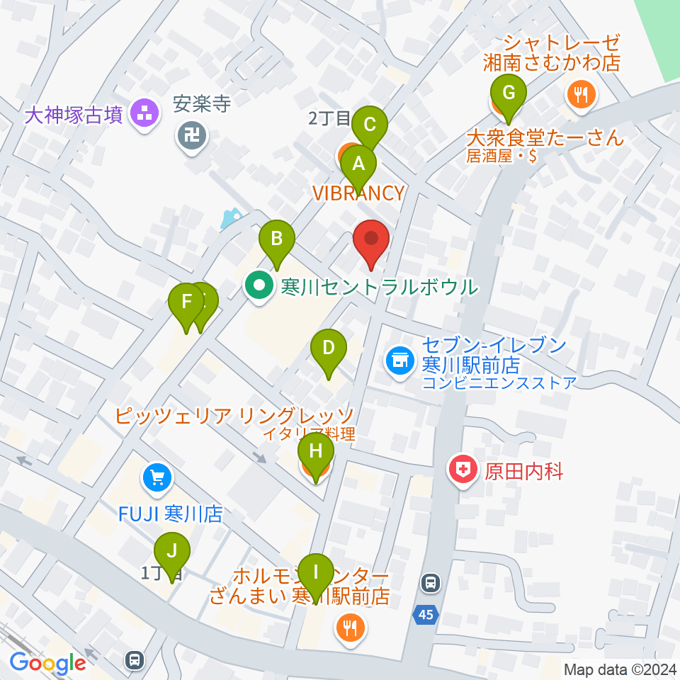 長谷川楽器店 寒川センター周辺のファミレス・ファーストフード一覧地図