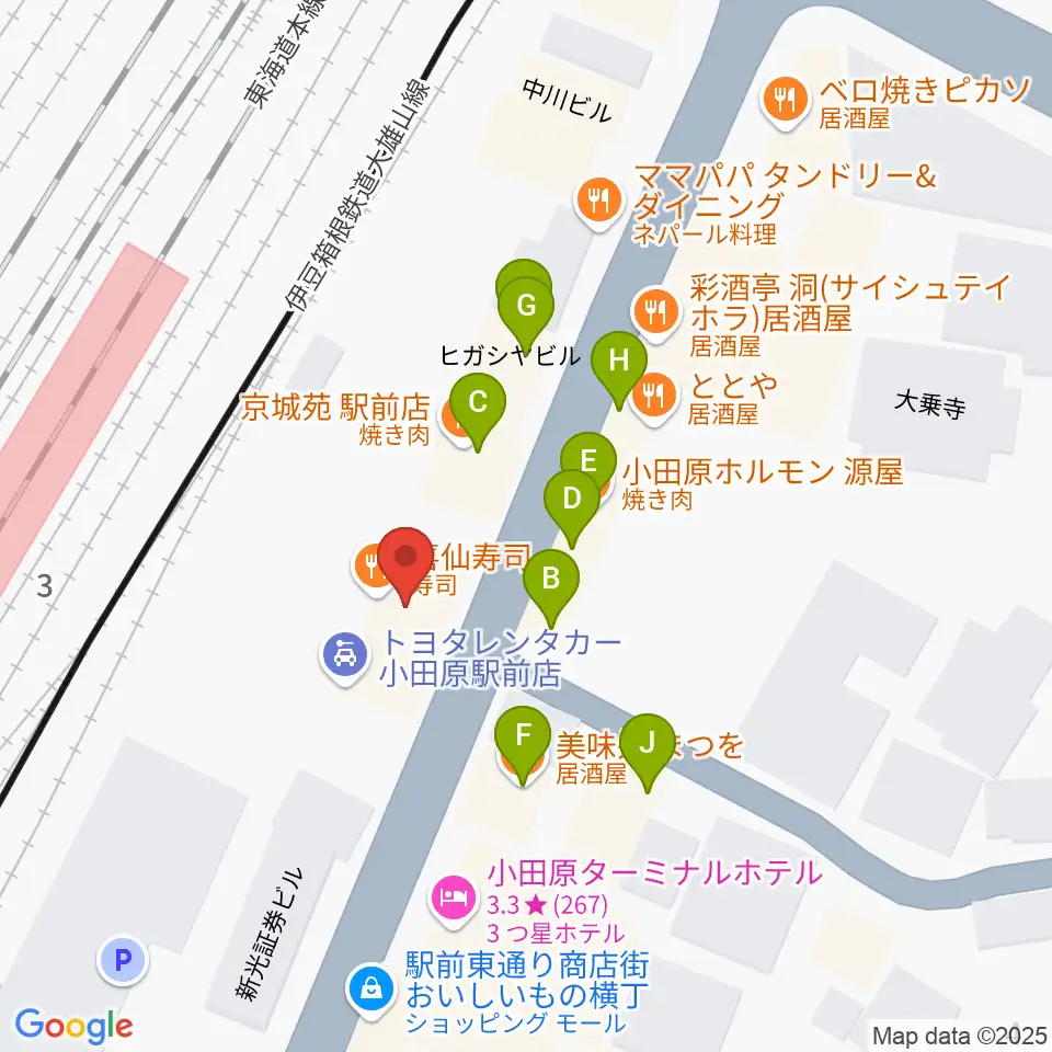 昭和音楽大学附属音楽・バレエ教室 小田原校周辺のファミレス・ファーストフード一覧地図