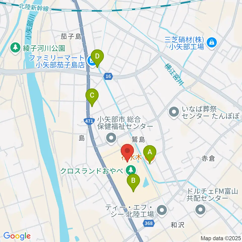 クロスランドおやべ周辺のファミレス・ファーストフード一覧地図