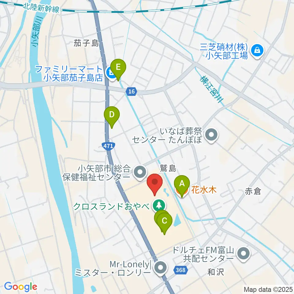 クロスランドおやべ周辺のファミレス・ファーストフード一覧地図