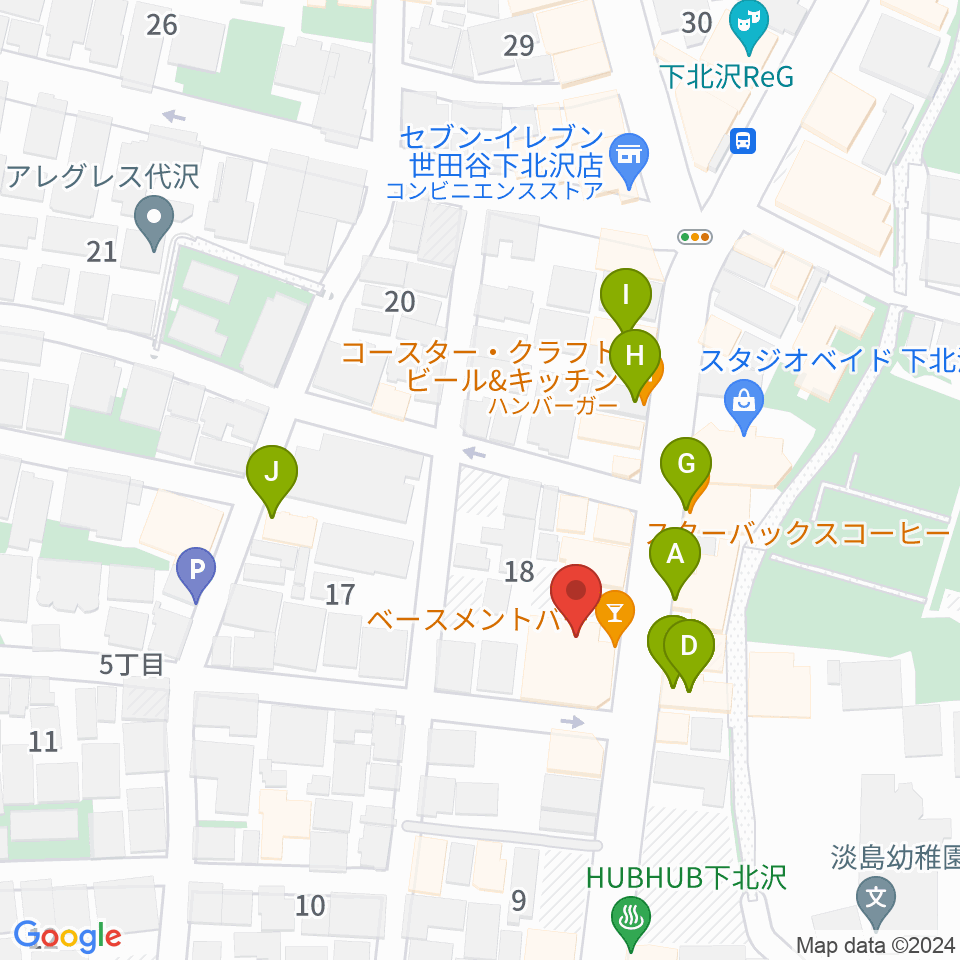 下北沢BASEMENT BAR周辺のファミレス・ファーストフード一覧地図