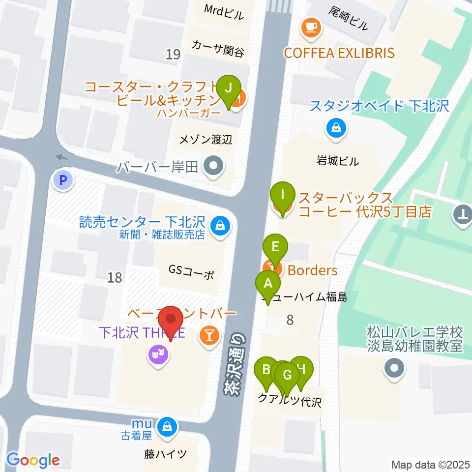 下北沢BASEMENT BAR周辺のファミレス・ファーストフード一覧地図