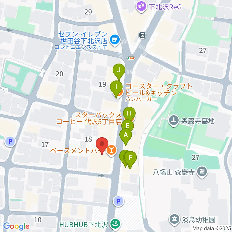 下北沢BASEMENT BAR周辺のファミレス・ファーストフード一覧地図