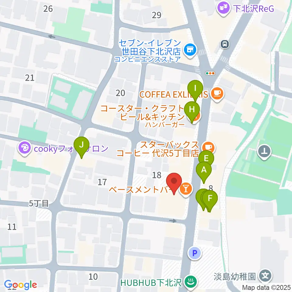 下北沢BASEMENT BAR周辺のファミレス・ファーストフード一覧地図
