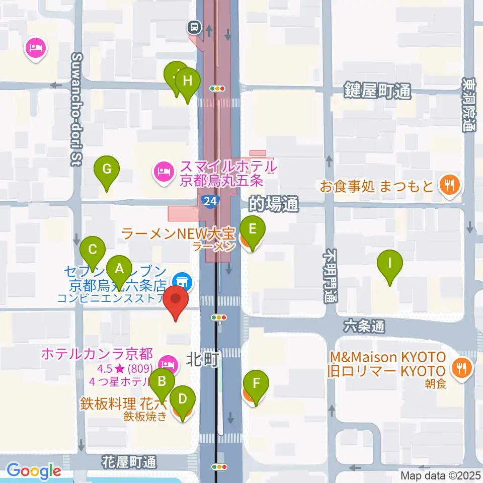 京都 カノン音楽院周辺のファミレス・ファーストフード一覧地図