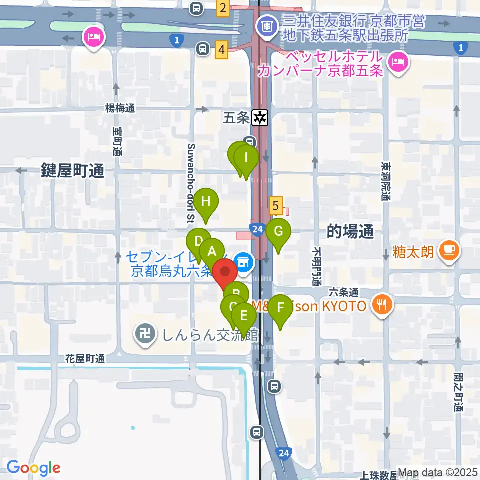 京都 カノン音楽院周辺のファミレス・ファーストフード一覧地図