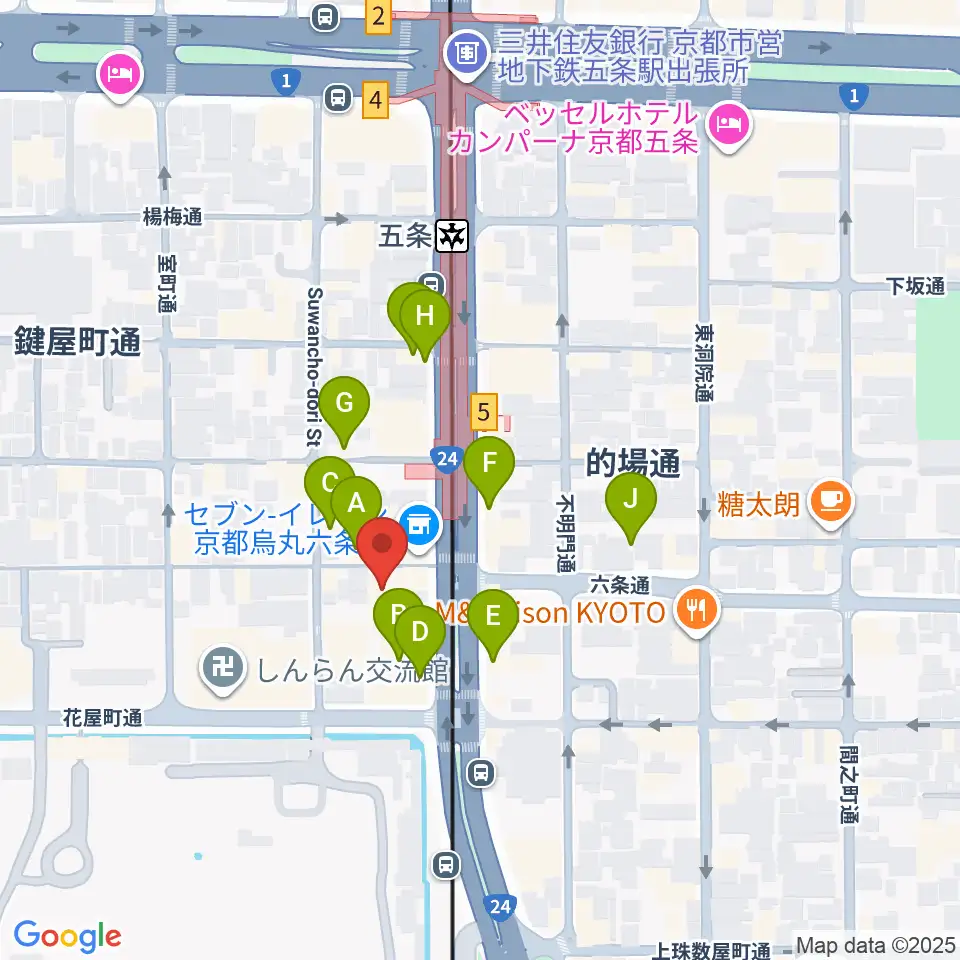 京都 カノン音楽院周辺のファミレス・ファーストフード一覧地図