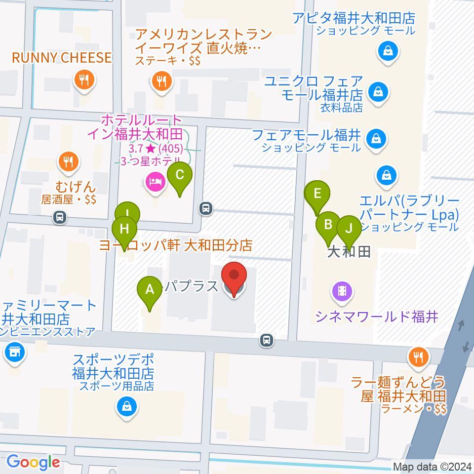 MPCエルパプラスセンター周辺のファミレス・ファーストフード一覧地図