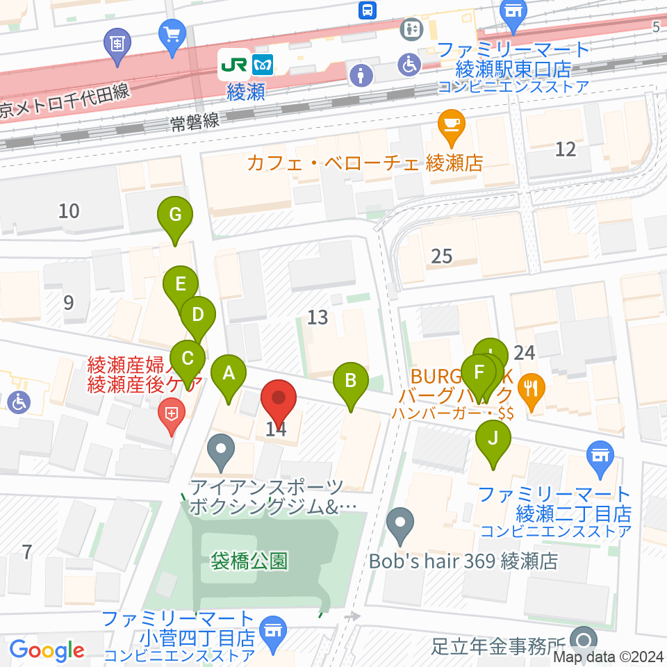 カノン音楽教室 綾瀬教室周辺のファミレス・ファーストフード一覧地図