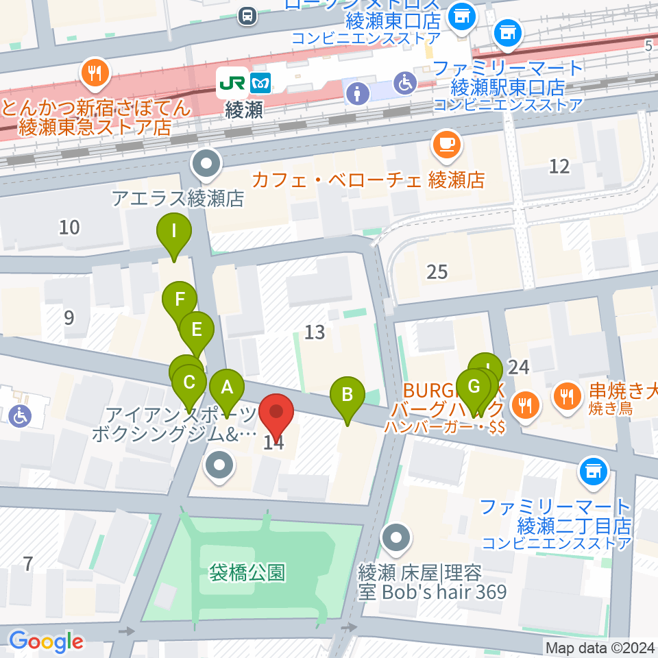 カノン音楽教室 綾瀬教室周辺のファミレス・ファーストフード一覧地図