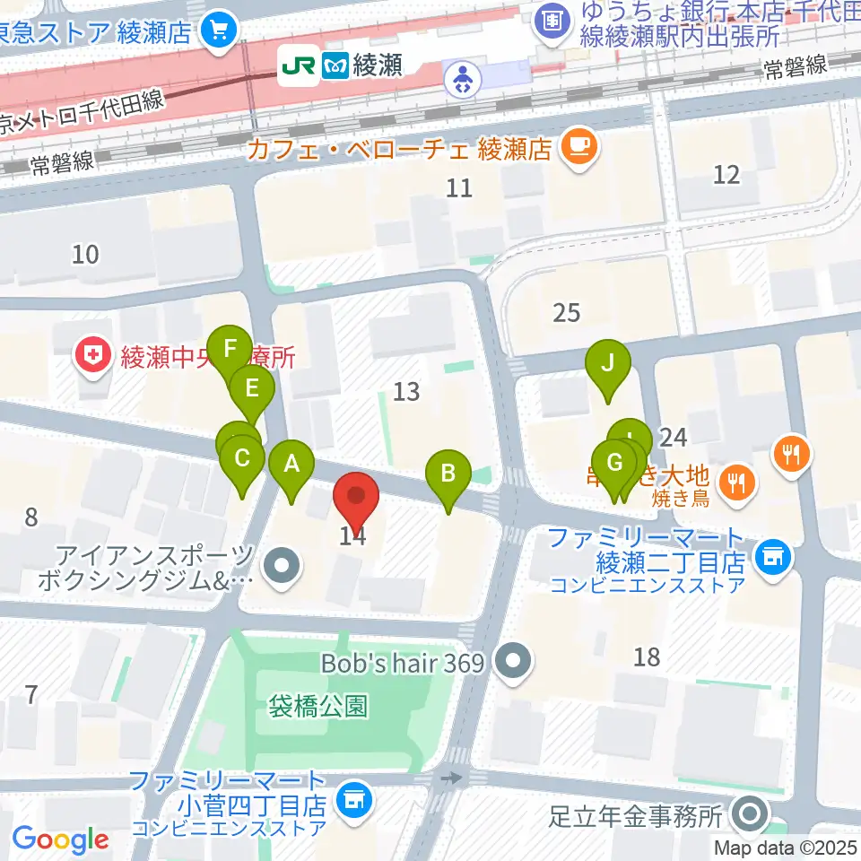 カノン音楽教室 綾瀬教室周辺のファミレス・ファーストフード一覧地図