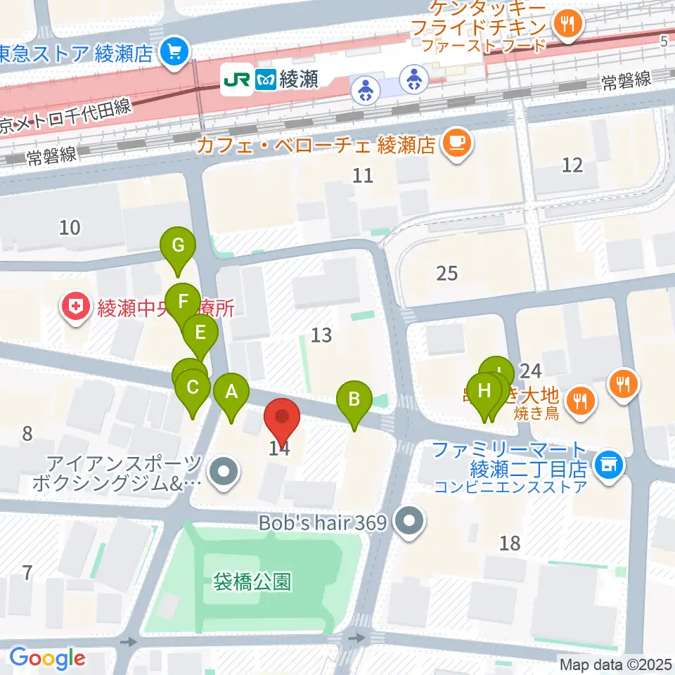 カノン音楽教室 綾瀬教室周辺のファミレス・ファーストフード一覧地図