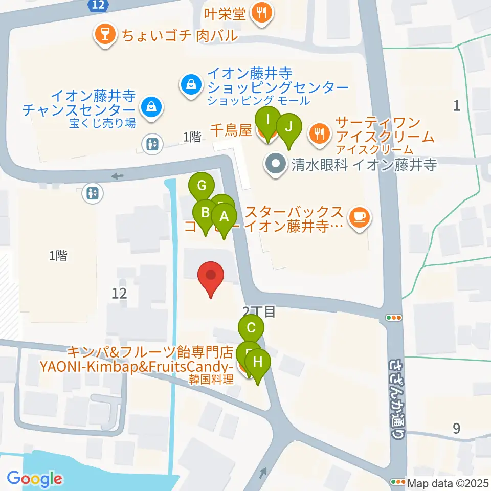 小阪楽器店 藤井寺センター周辺のファミレス・ファーストフード一覧地図