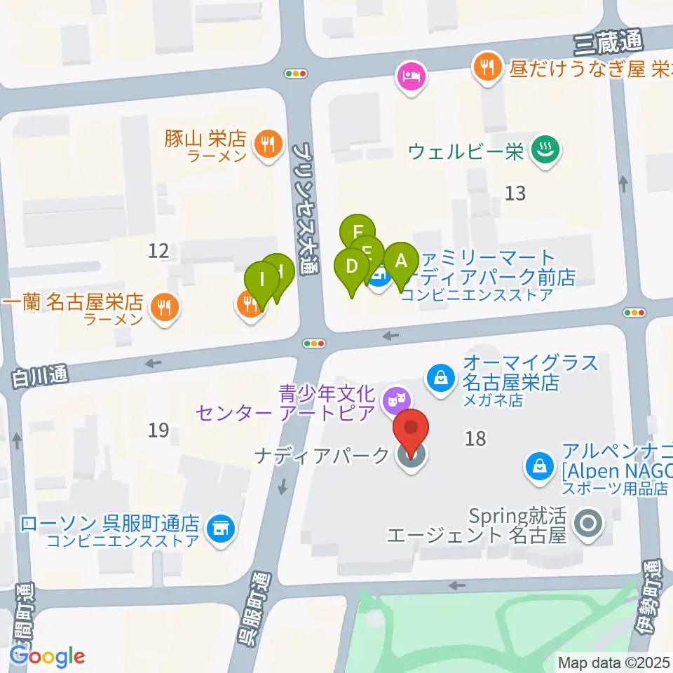 名古屋市青少年文化センター アートピア周辺のファミレス・ファーストフード一覧地図