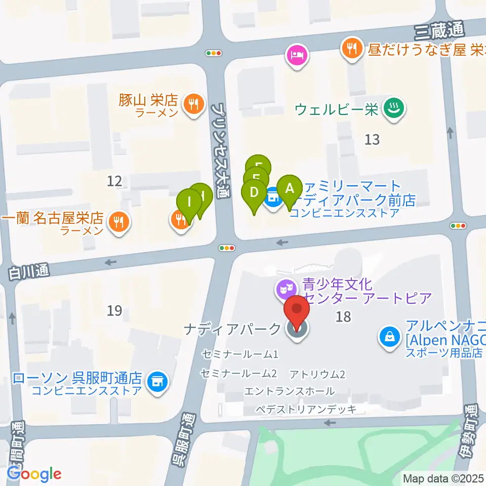 名古屋市青少年文化センター アートピア周辺のファミレス・ファーストフード一覧地図