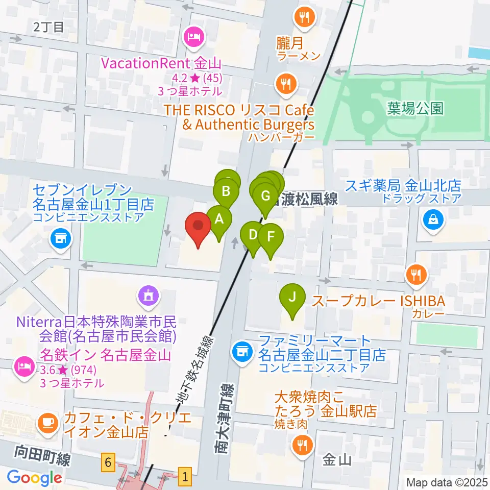 名古屋市音楽プラザ周辺のファミレス・ファーストフード一覧地図