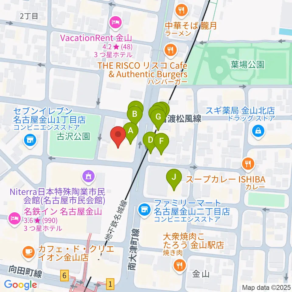 名古屋市音楽プラザ周辺のファミレス・ファーストフード一覧地図